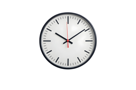 Modern Analog Wall Clock with Black Numerals and Hands.