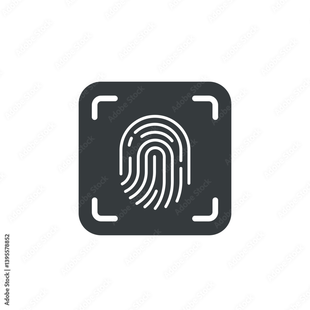 Poster digital fingerprint authentication: a stark, minimalistic view of a digital fingerprint within a squ