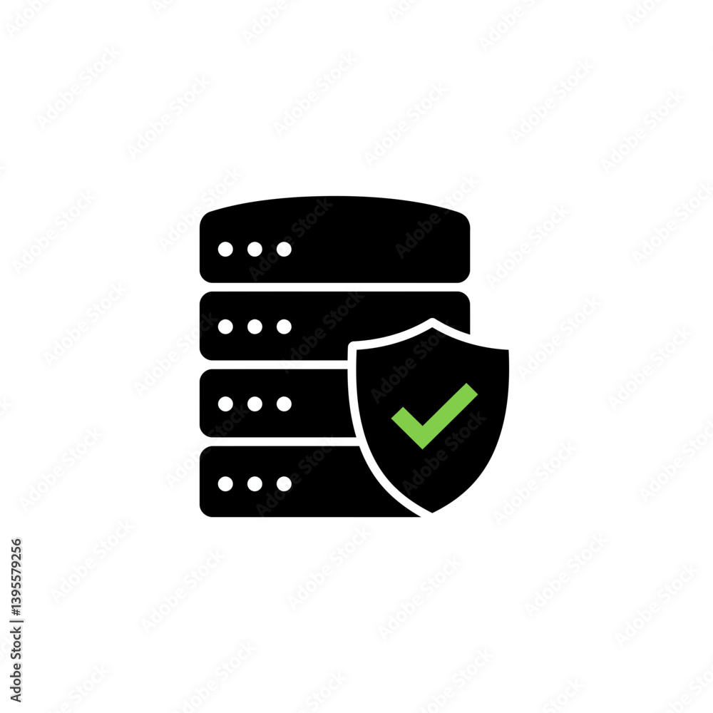Poster secured server: depicting a robust server secured by a shield, this image represents data protection