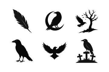 Raven Bird silhouette vector bundle  illustration