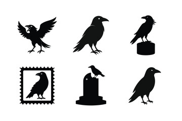 Raven Bird silhouette vector bundle  illustration