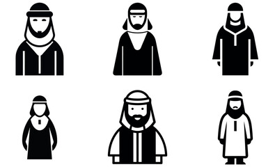 Arabian Silhouette Characters Set - Traditional Clothing, Headwear, and Cultural Icons