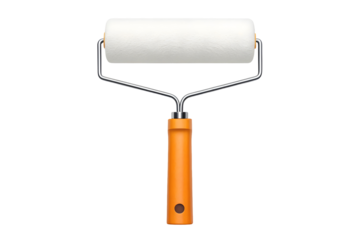 Paint Application Roller with White Sleeve and Orange Handle.