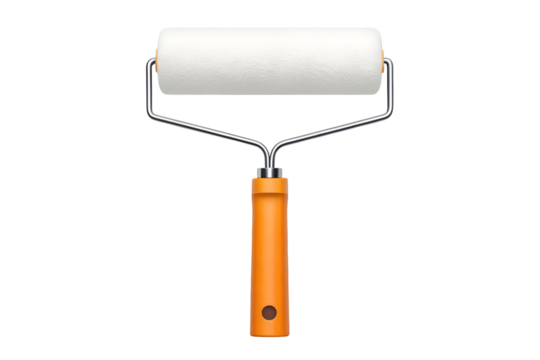 Paint Application Roller with White Sleeve and Orange Handle.