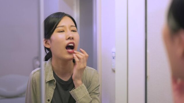 口内炎を気にする女性