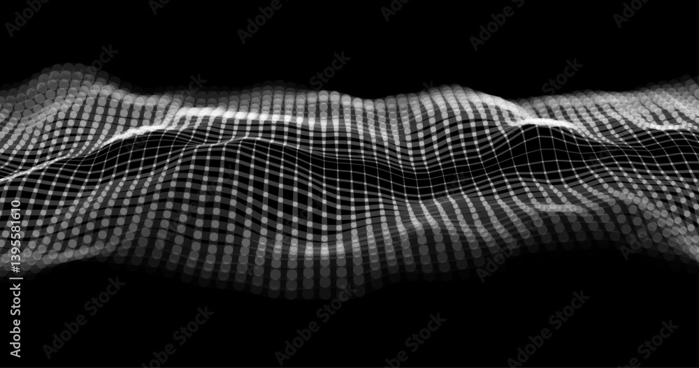 Poster wave pattern vector. 3d black and white abstract digital particles background. technology concept. a