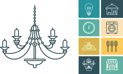 Set of Chandelier Illustration vector design, Chandelier icon design, Chandelier vector design