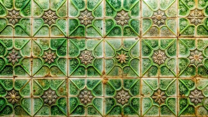 Obraz premium Intricate Green and White Floral Tilework Pattern on a Wall