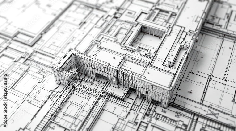 Poster architectural blueprint showcasing detailed layout and design elements of a building.