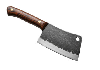 Isolated Rustic Cleaver with Dark Wooden Handle on White Background