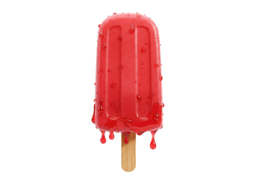 Isolated Refreshing Red Popsicle with Dripping Melted Ice for Summer