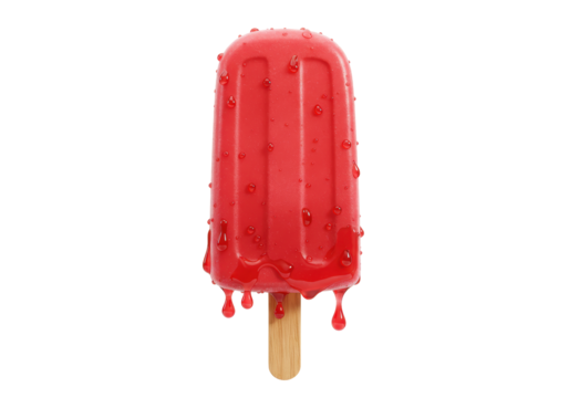 Isolated Refreshing Red Popsicle with Dripping Melted Ice for Summer