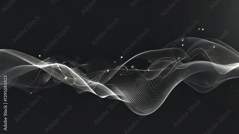 Poster abstract wave pattern with flowing lines and light effects creates sense of movement and depth, evok