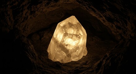 Fototapeta premium Illuminated crystal within dark cave