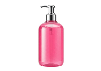 Isolated Pink Transparent Soap Dispenser with Silver Pump for Modern Bathrooms