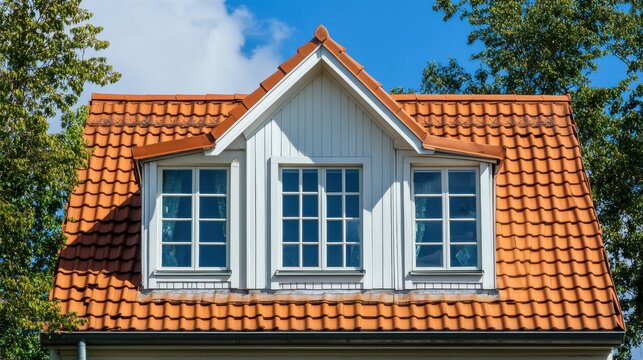 Elegant Copper Roof with Dormer Windows, Showcasing a Beautiful Home Building with White Shades and Rectangular Glass Panes
