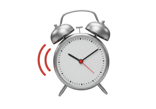 Isolated Silver Ringing Alarm Clock Indicating Time