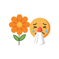Fototapeta premium Pollen Allergy Distress: An emoji experiencing severe allergy symptoms next to a vibrant flower, representing the effects of pollen and hay fever.