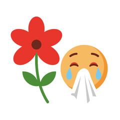 Fototapeta premium Allergic Reaction: An emoji suffering from seasonal allergies, represented with tears and a tissue.