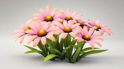 Obraz premium Pixelated Pink Flowers with Yellow Centers on Light Gray Background