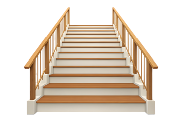 Wooden Staircase with White Risers and Railings.