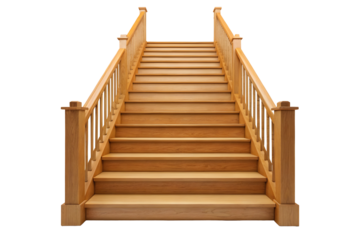 Wooden Staircase with White Risers and Railings.