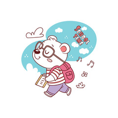 Cute Cartoon Bear Going to School Illustration