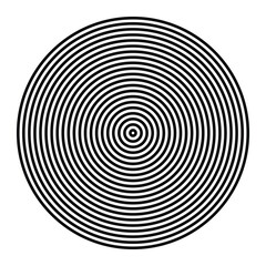 Concentric circles vector illustration. Geometric round pattern of radial lines. Black optical illusion or abstract minimal design element.