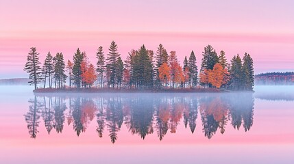 Fototapeta premium Island Reflection in Pink Dawn