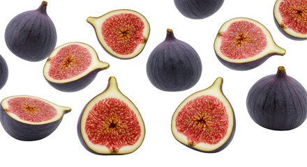 Isolated Assorted Fresh Figs Halved and Whole