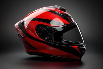 Red and black motorcycle helmet  isolated on white background