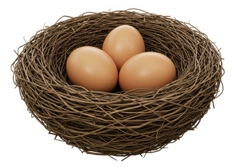 Isolated Bird Nest with Three Eggs