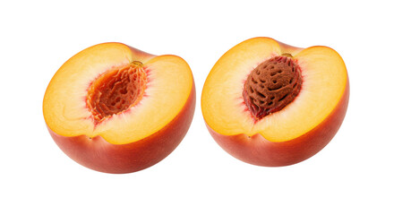 Isolated Two Peach Halves with Visible Pits