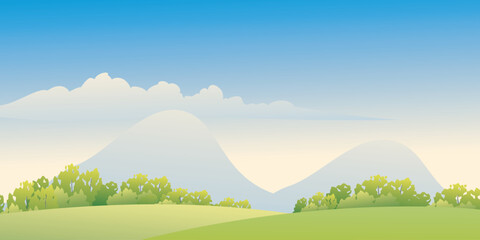 Fototapeta premium Peaceful Summer Landscape with Green Hills and Blue Sky