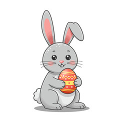 Fototapeta premium Easter Bunny Holding Egg: A charming depiction of the Easter Bunny, complete with long ears and a fluffy tail, cradles a vibrantly decorated Easter egg, symbolizing the season's joy.