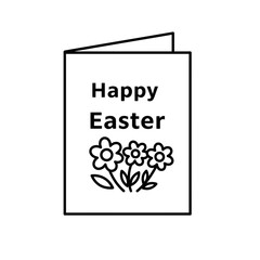 Happy Easter Card: Minimalist illustration of a folded card conveys a cheerful 'Happy Easter' message alongside three delicate flowers, symbolizing renewal and spring.