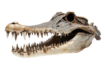 Fototapeta premium A detailed view of an alligator skull with many sharp teeth shown on transparent background