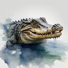 Obraz premium Watercolor-style crocodile on a white background.