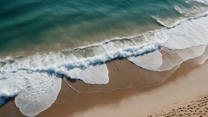  on the beach top view of  beach with waves crashing on the sand