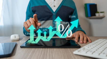 Business growth concepts and successful strategies. Businessman using a digital tablet