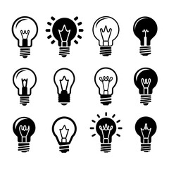 Lightbulb Silhouette Vector Bundle Black and White Lightbulb Clipart EPS Illustration