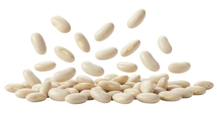 Isolated Pile of White Beans with Overhead Falling Motion
