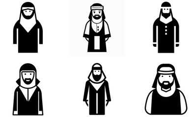 Vector Illustration of Diverse Muslim Men in Traditional Attire