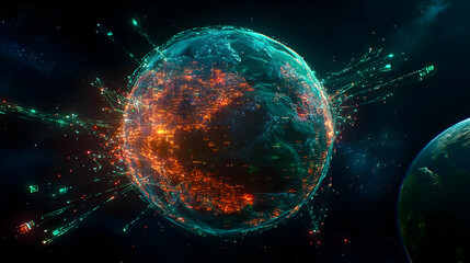 Obraz premium Digital Earth Model In Space