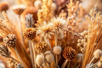 Close-up of Dried Plant Stems, Detailed Texture, Brown and Beige Hues, Botanical Photography