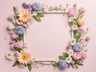 Beautiful Flower Border Frame Background with Blank Center Space for Text