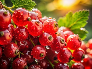 Close-up Red Currant Berries with Bokeh, Macro Photography, Juicy Summer Fruit