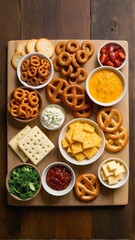 An Overhead Shot of a Delectable Charcuterie Board Offering a Variety of Tasty Snacks and Appetizers for Delightful Snacking.