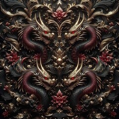 Obraz premium Chinese dragon on the wall statue culture ancient concept decoration background graphic