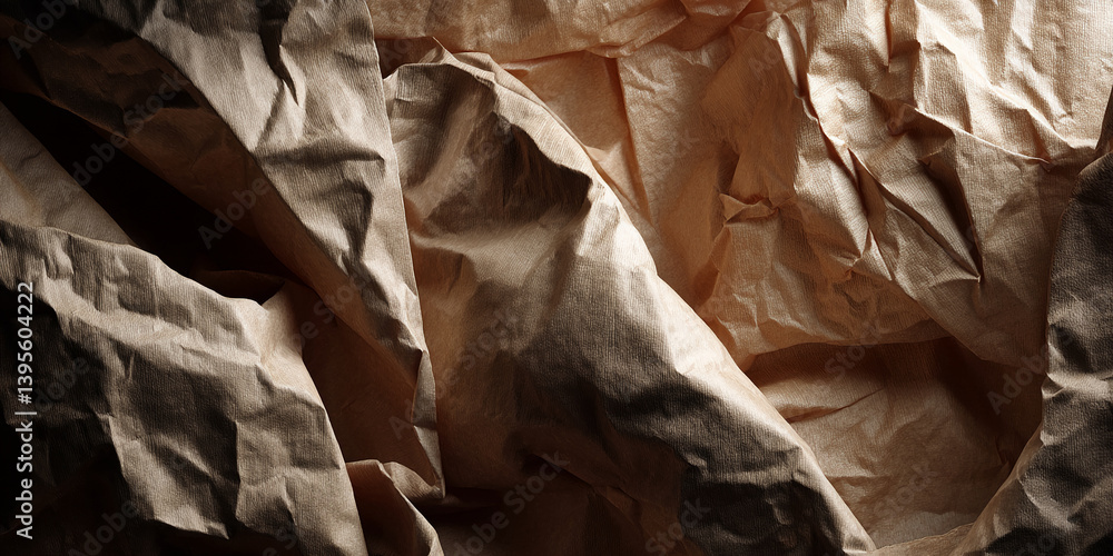Poster brown crumpled paper texture, creating a rough and textured appearance, showcasing a rustic, natural